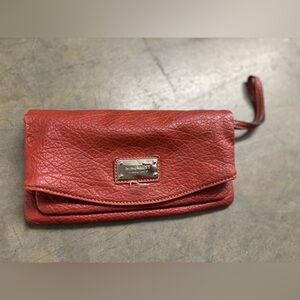 Orange faux Leather Wristlet with Textured Finish